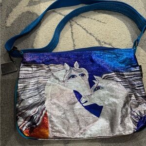 Blue and Silver horses Print Women's Bag purse laurel Burch